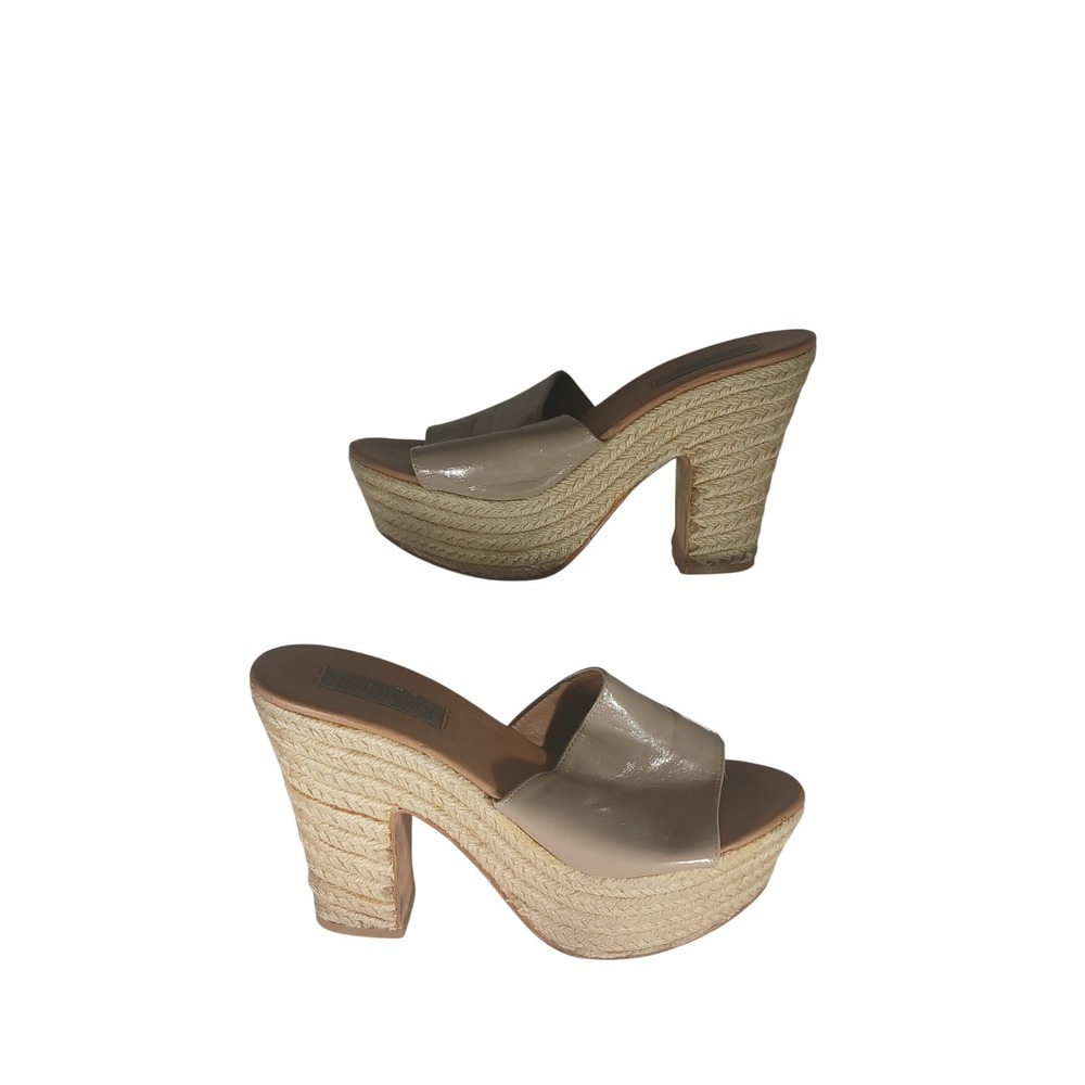 Steve Madden P-Korbi Platform Slide 7.5M Tan Espadrille Wedge Patent Boho Y2K